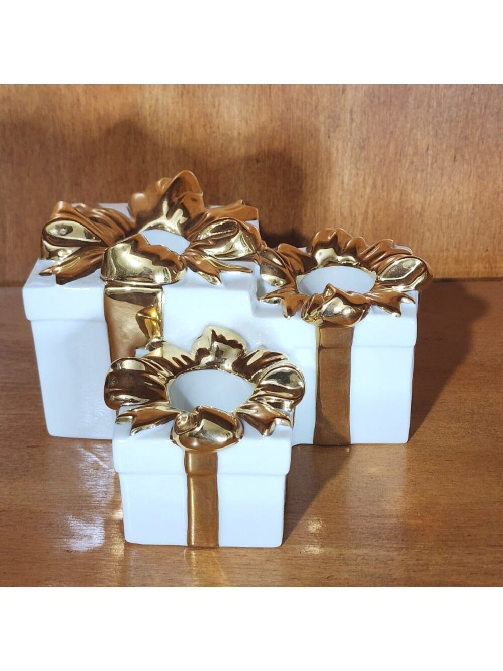 Mikasa Holiday Elegance Candle Holder Vintage Fine Porcelain Cream Triple Gift